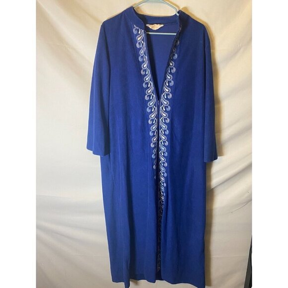 Sears Other - Vintage Sears at Home Robe Zip Up Womens Vneck Blue Soft Long 70s Size XL kaftan